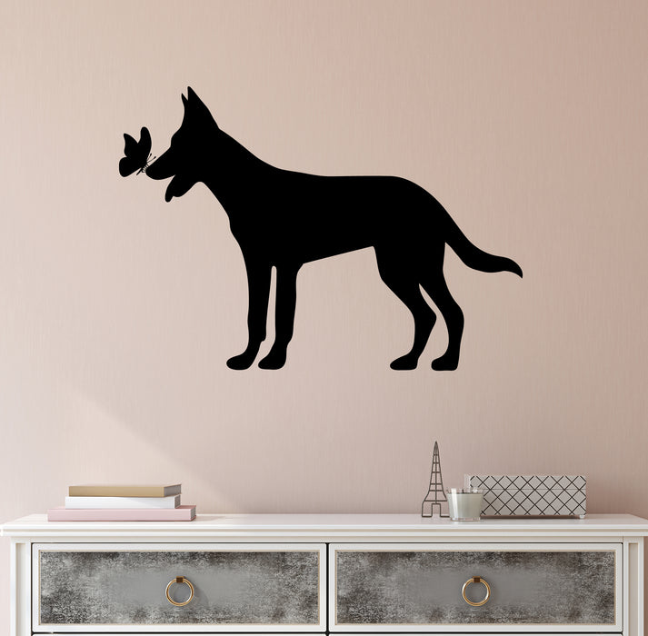Dog and Butterfly Vinyl Wall Decal Decor for Pets Grooming Shops Girls Room Stickers Mural (k034)