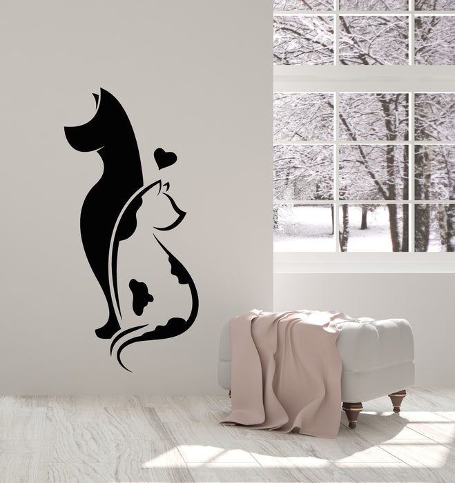 Vinyl Wall Decal Love Pets Care Shop Abstract Cat With Dog Stickers Mural (g3266)