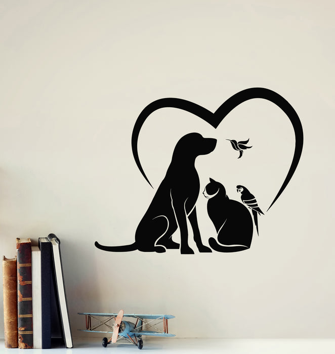 Vinyl Wall Decal Veterinary Care Love Pets Animals Dog Cat Birds Stickers Mural (g7895)