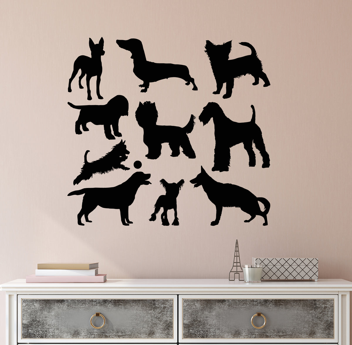 Vinyl Wall Decal Silhouette Dog Breeds Pets Shop Care Decor Stickers M