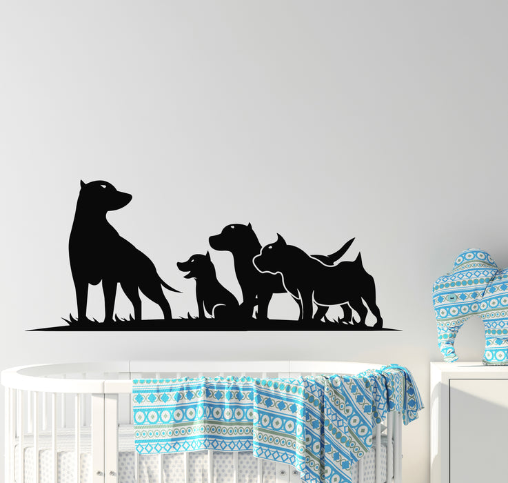 Vinyl Wall Decal Silhouette Group Dogs Puppies Pet Shop Veterinary Stickers Mural (g7666)