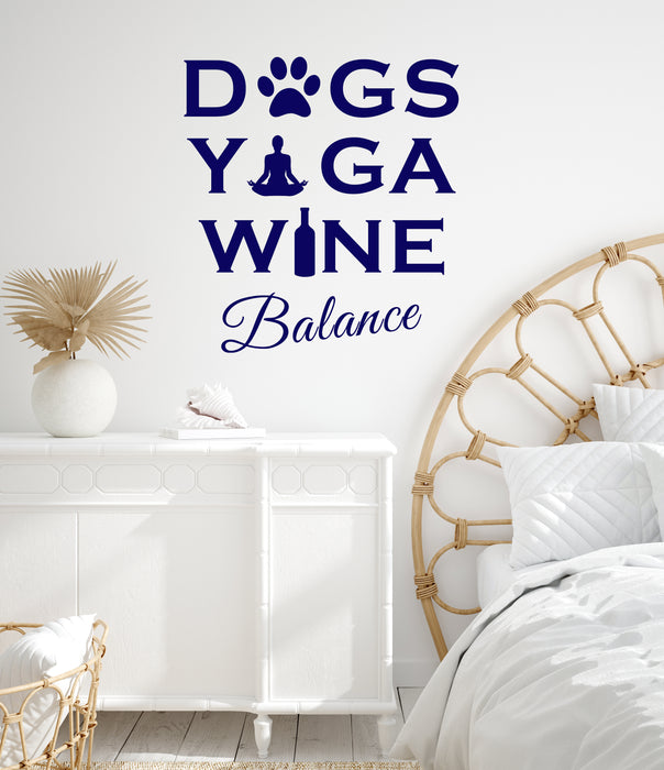Vinyl Wall Decal Dogs Yoga Wine Balance Meditation Zen Decor Stickers Mural (ig6410)