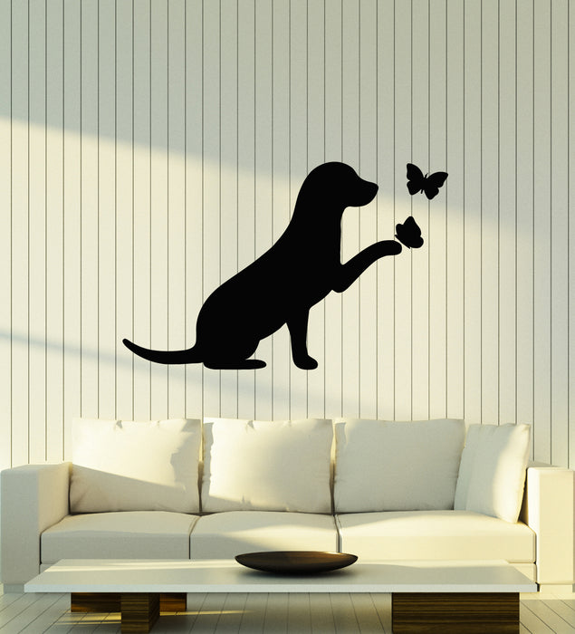Vinyl Wall Decal Butterfly Dog House Pets Cute Puppy Animal Stickers Mural (g4442)