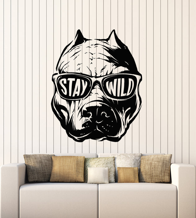 Vinyl Wall Decal Dog Head Animal Sunglasses Words Stay Wild Stickers Mural (g5029)