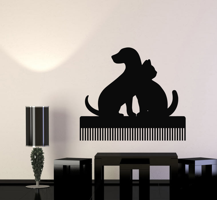 Vinyl Wall Decal Dog Cat Comb Grooming Pets Shop Care Stickers Mural (g7915)