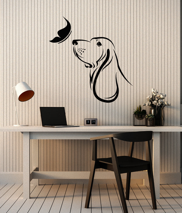 Vinyl Wall Decal Cute Dog With Beauty Butterfly Pet House Stickers Mural (g4589)