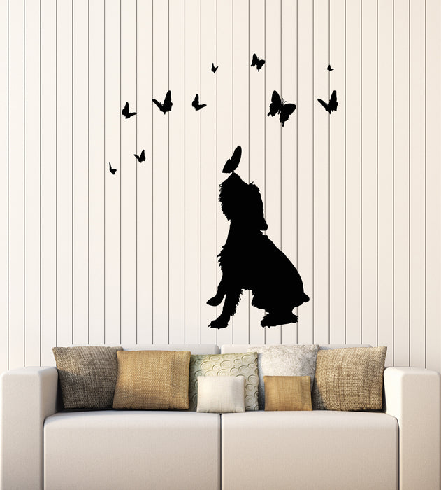 Vinyl Wall Decal Dog With Butterflies Pet Grooming Care Nursery Stickers Mural (g5602)