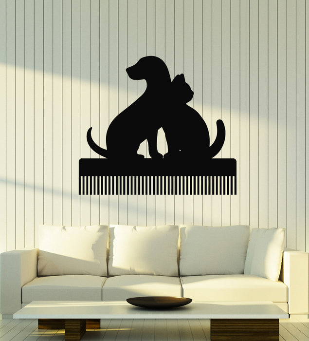 Vinyl Wall Decal Dog Cat Comb Grooming Pets Shop Care Stickers Mural (g7915)