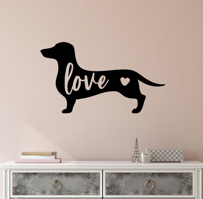 Dog with Love Vinyl Wall Decal Dachshund Heart Lettering Decor for Grooming Stickers Mural (k319)
