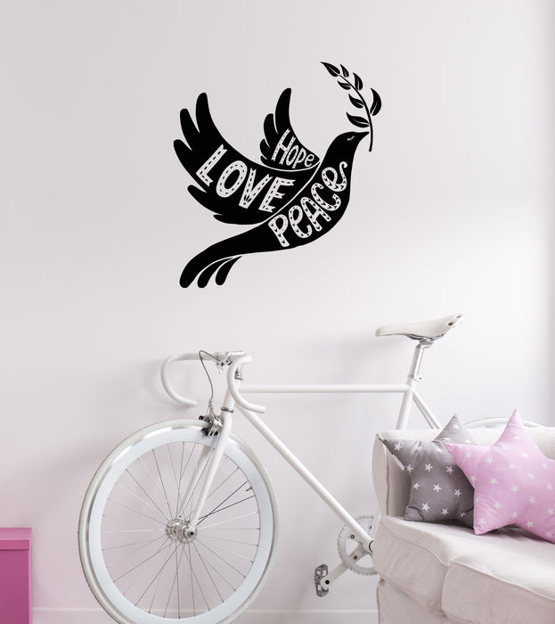 Vinyl Wall Decal Dove with Olive Branch Love Peace Hope Stickers Mural (ig6394)