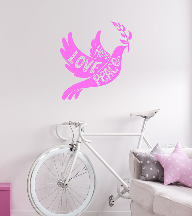 Vinyl Wall Decal Dove with Olive Branch Love Peace Hope Stickers Mural (ig6394)