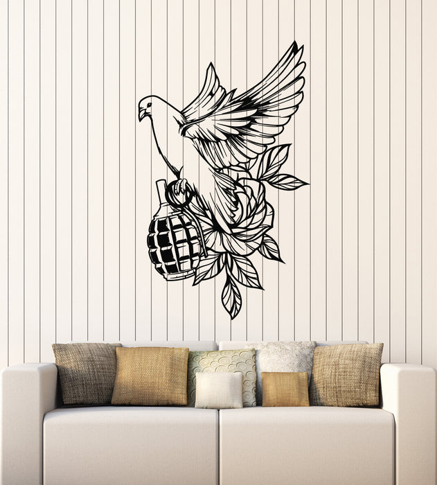 Vinyl Wall Decal Flying Dove Bird Grenade War Soldier Decor Stickers Mural (g5912)