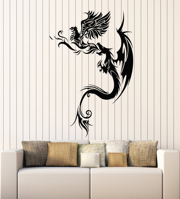 Vinyl Wall Decal Flying Dragon With Phoenix Fantastic Bird Mythology Stickers Mural (g1267)