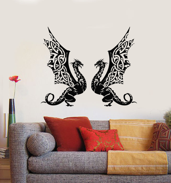Vinyl Wall Decal Celtic Dragons Fantasy Myth Monster Animal Stickers Mural (g2181)
