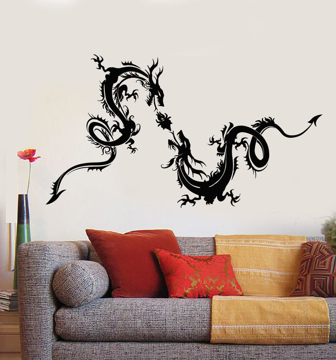 Vinyl Wall Decal Two Dragons Flying Fantasy Mythology Beast Stickers Mural (g2462)