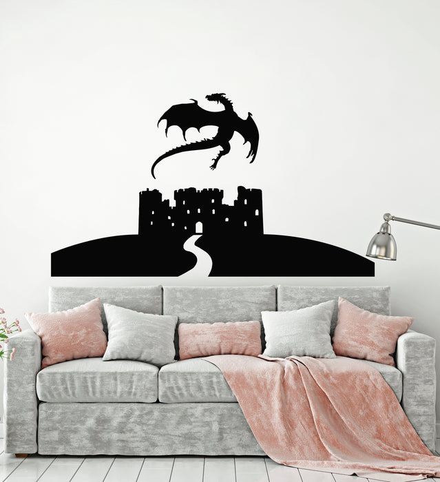 Vinyl Wall Decal Fairy Tale Dragon Full Moon Stars Castle Child's Room Stickers Mural (g298)