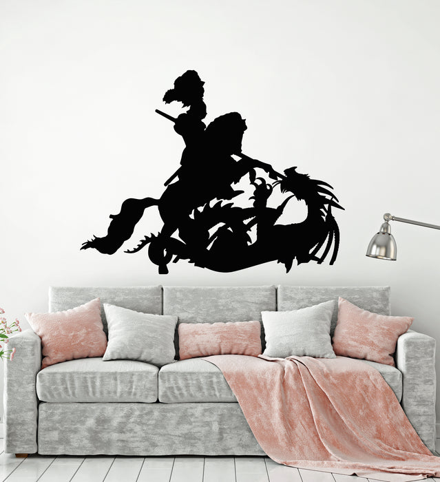 Vinyl Wall Decal Dragon Knight Horse Spear Boys Room Fantasy Art Stickers Mural (g717)