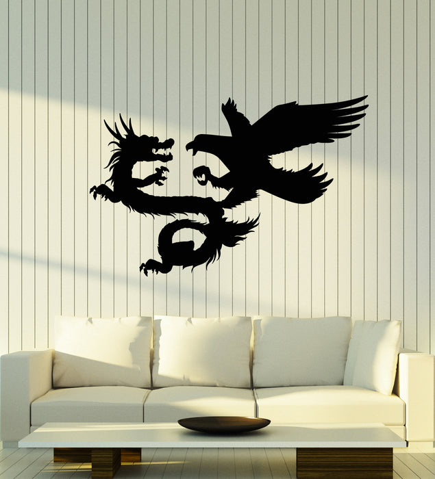 Vinyl Wall Decal Asian Dragon With Bird Chinese Mythology Stickers Mural (g1335)