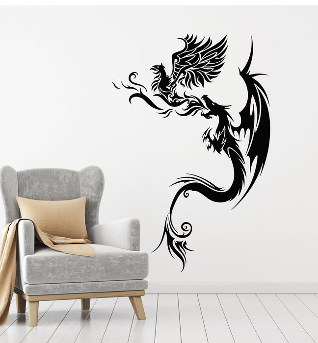 Vinyl Wall Decal Flying Dragon With Phoenix Fantastic Bird Mythology Stickers Mural (g1267)