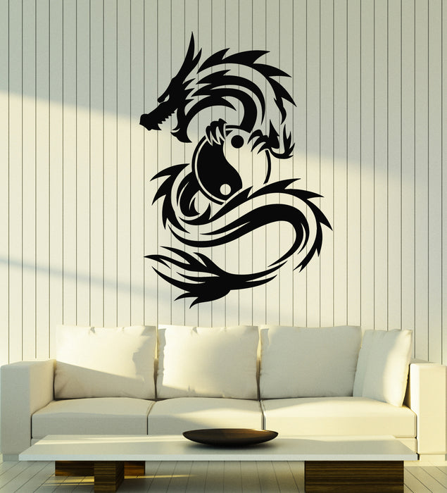 Vinyl Wall Decal Oriental Dragon Mythological Fantasy Animal Yin Yang Stickers Mural (g2360)