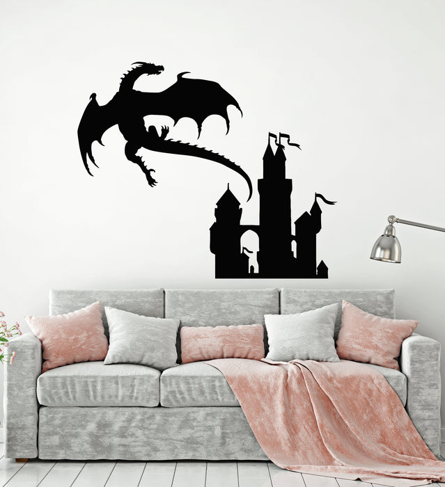 Vinyl Wall Decal Flying Dragon Princess Castle Fairy Tale Kids Room Stickers Mural (g2452)