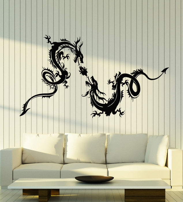 Vinyl Wall Decal Two Dragons Flying Fantasy Mythology Beast Stickers Mural (g2462)