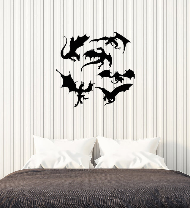 Vinyl Wall Decal Dragons Silhouette Fantasy Art Child Room Kids Stickers Mural (ig5460)