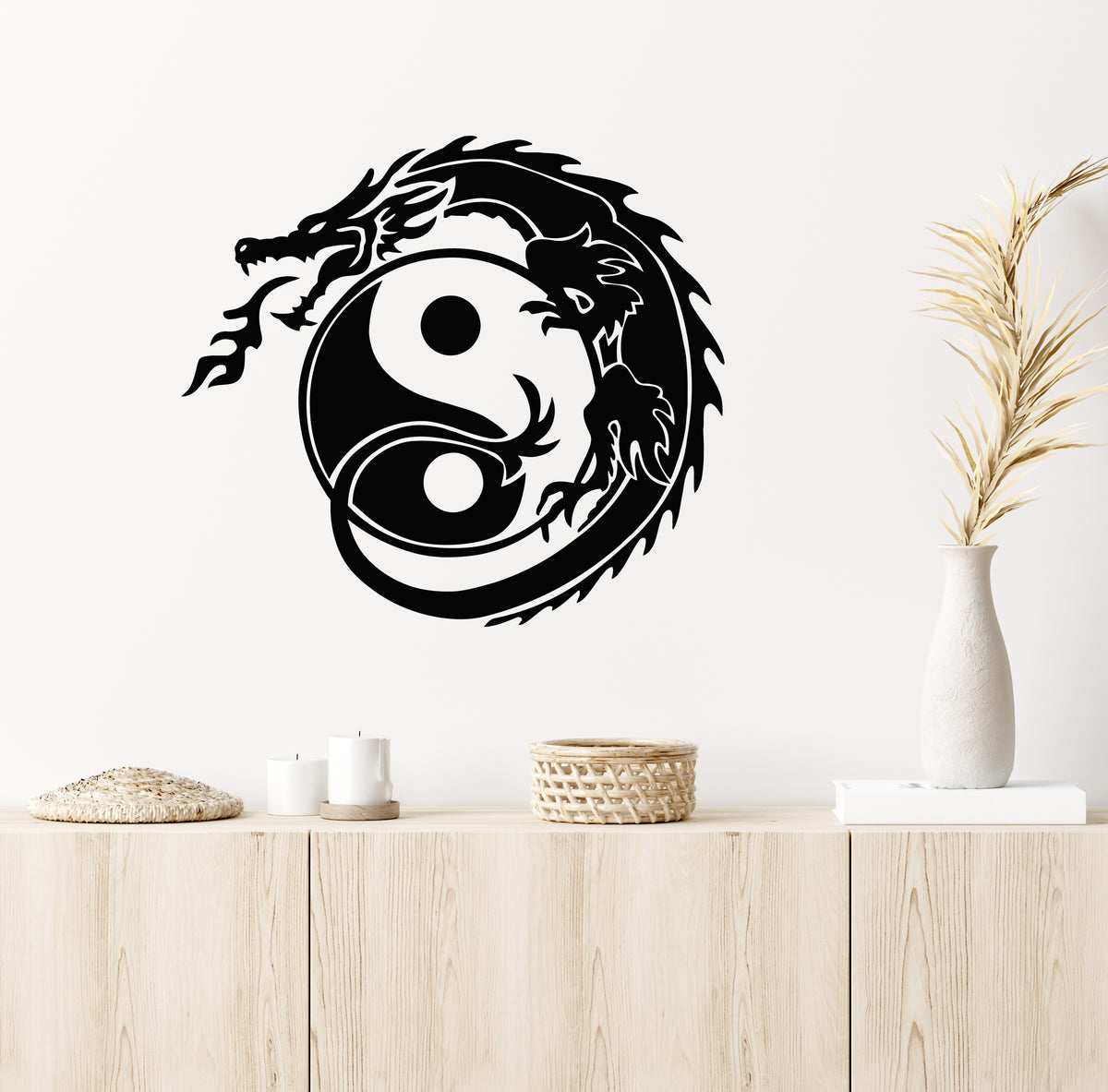 Vinyl Wall Decal Zen Yin Yang Symbol Asian Dragon Fantasy Stickers Mur ...