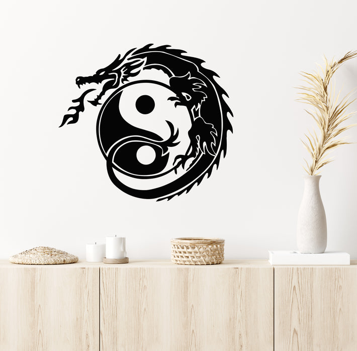 Vinyl Wall Decal Zen  Yin Yang Symbol Asian Dragon Fantasy Stickers Mural (g4744)