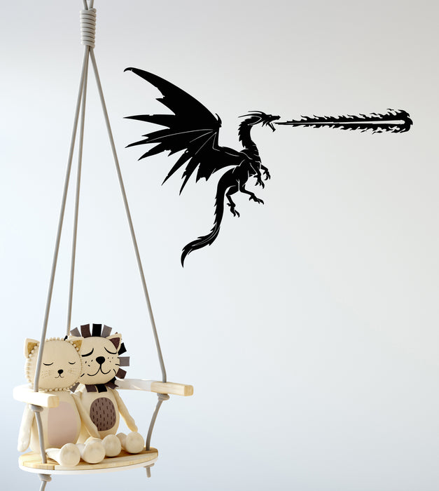 Vinyl Wall Decal Fantasy Fire Breathing Dragon Fly Myth Decor Stickers Mural (g7975)