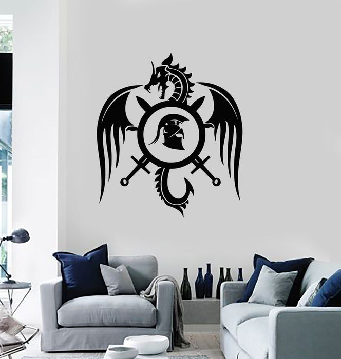 Vinyl Wall Decal Dragon Shield Weapons Man Cave Greek Warrior Stickers Mural (g3688)