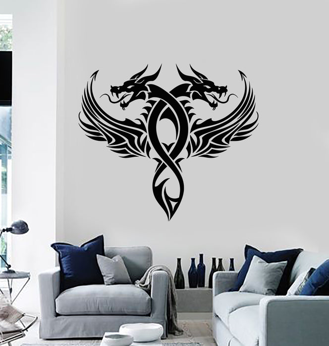 Vinyl Wall Decal Two Heads Dragon Fantastic Myth Beasts Stickers Mural (g4078)