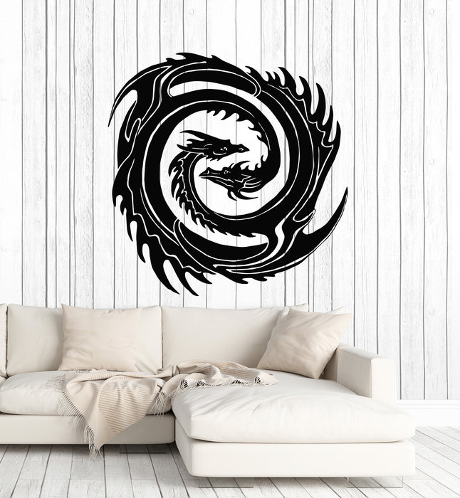 Vinyl Wall Decal Two Head Dragon Circle Fantasy Japanese Stickers Mural (g4921)