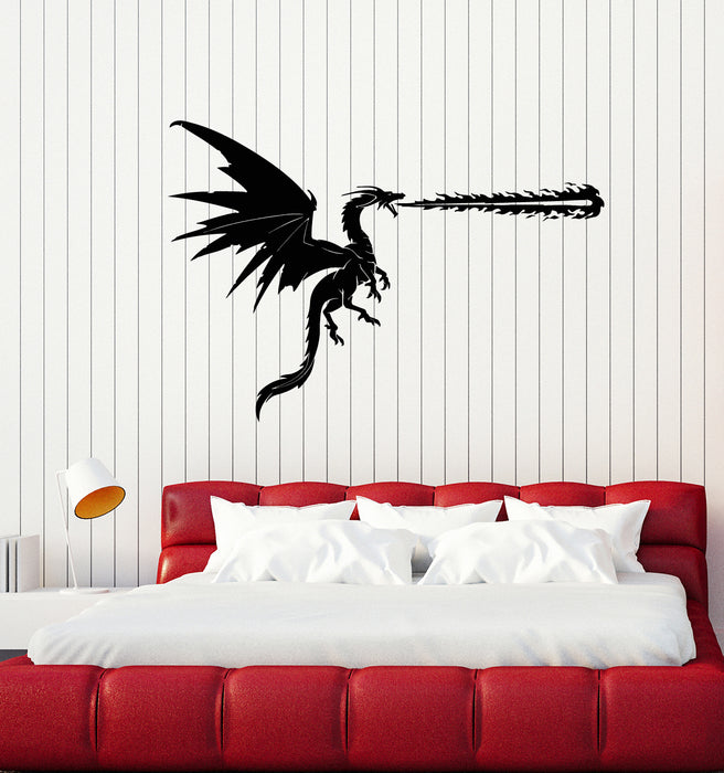 Vinyl Wall Decal Fantasy Fire Breathing Dragon Fly Myth Decor Stickers Mural (g7975)