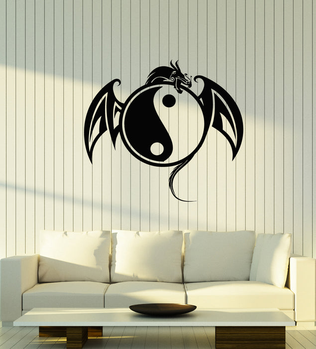 Vinyl Wall Decal Yin Yang Symbol Asian Dragon Fantasy Animal Stickers Mural (g4358)