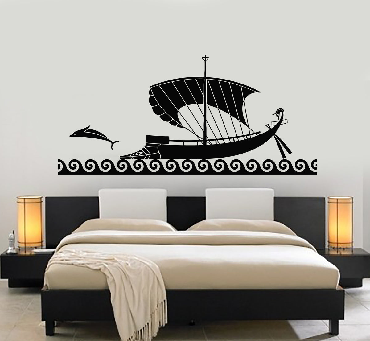 Vinyl Wall Decal Ancient Greece Ship Waves Art of Ancient Greece Stick ...