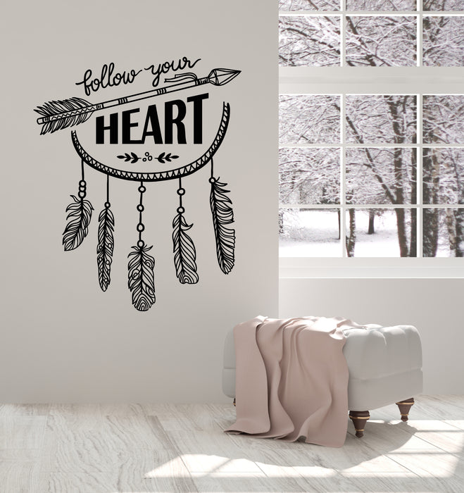 Vinyl Wall Decal Dreamcatcher Follow Your Heart Bedroom Phrase Stickers Mural (g6802)