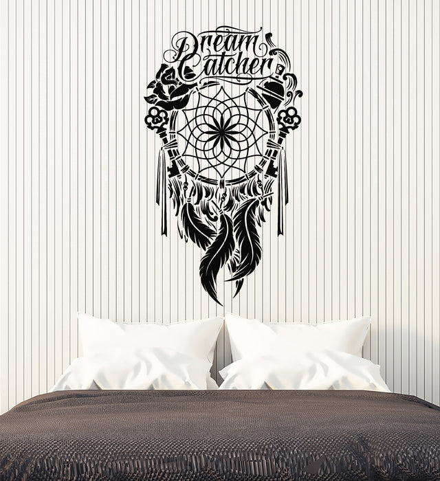 Vinyl Wall Decal Dream Catcher Ornament Feathers Bedroom Talisman Stickers Mural (g2811)