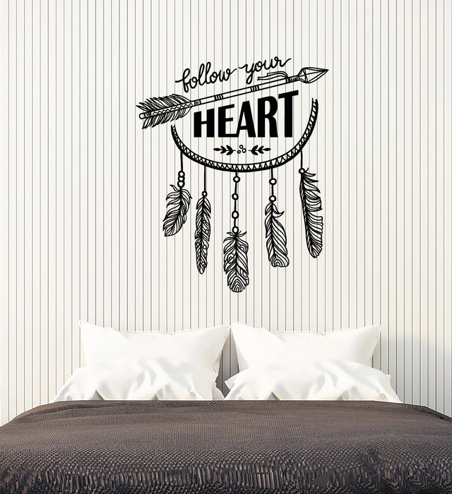 Vinyl Wall Decal Dreamcatcher Follow Your Heart Bedroom Phrase Stickers Mural (g6802)