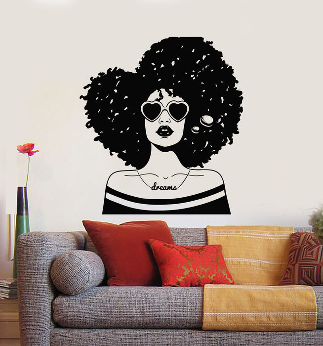 Vinyl Wall Decal Beauty Black Woman Afro Hair Style Dreams Stickers Mural (g3164)