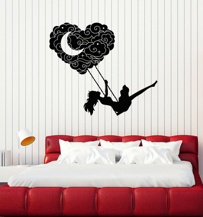 Vinyl Wall Decal Dreams Girl Room Crescent Swing Bedroom Romantic Stickers Mural (g3296)