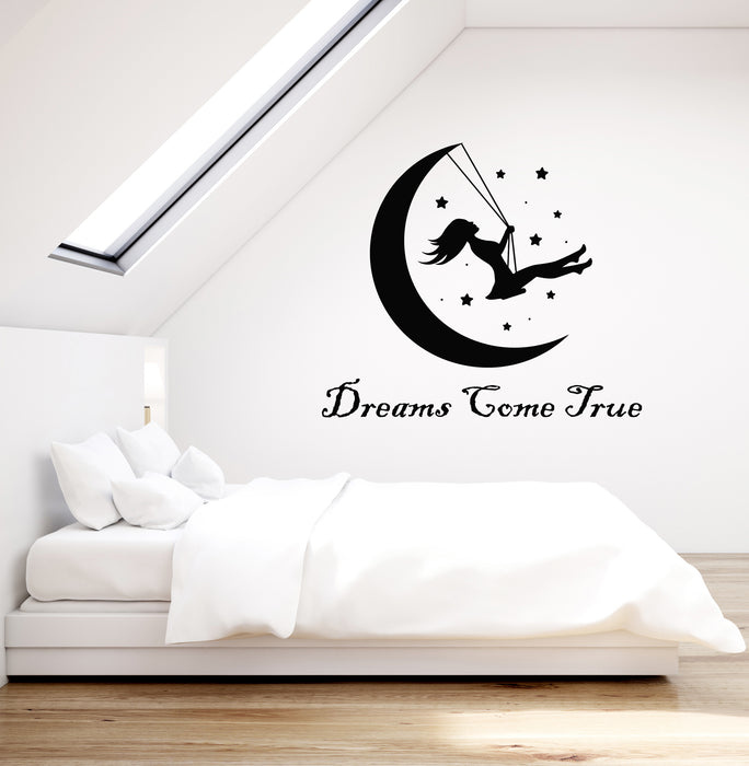 Vinyl Wall Decal Crescent Swing Girl Bedroom Sweet Dreams Stickers Mural (g3387)