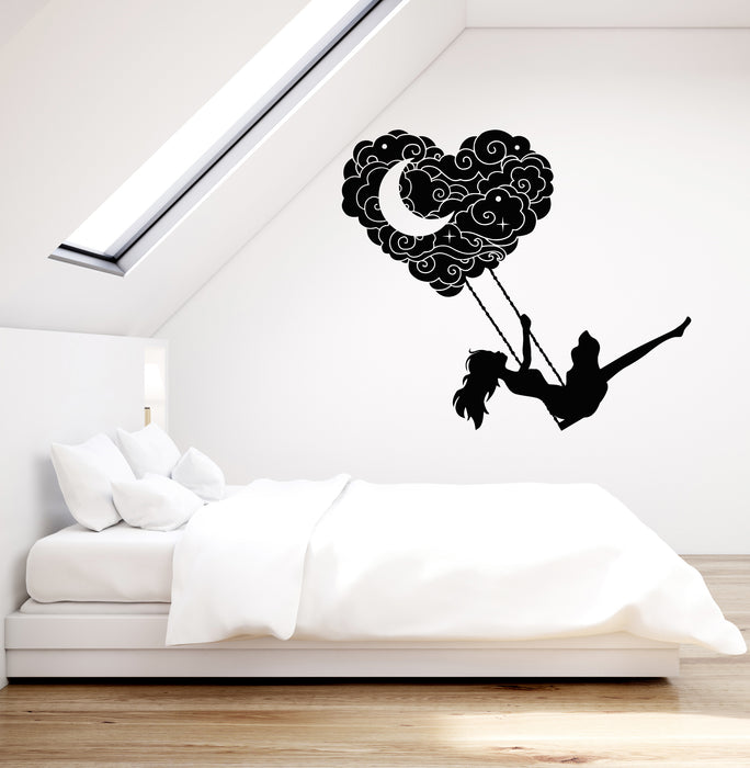 Vinyl Wall Decal Dreams Girl Room Crescent Swing Bedroom Romantic Stickers Mural (g3296)