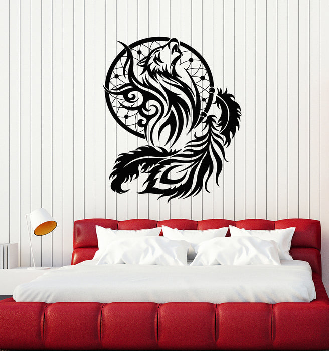 Vinyl Wall Decal Dreamcatcher Ornament Howling Wolf Bedroom Stickers Mural (g4369)