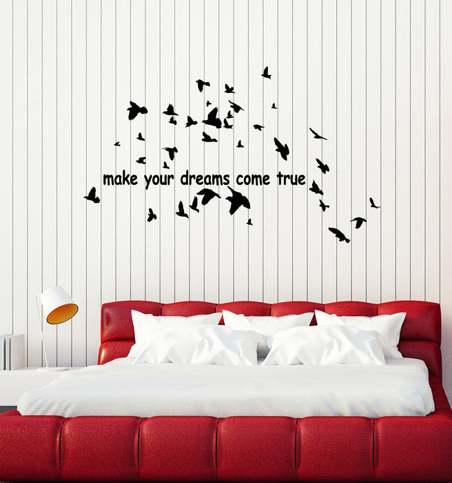Vinyl Wall Decal Dreams Come True Positive Quote Birds Patterns Stickers Mural (g3539)