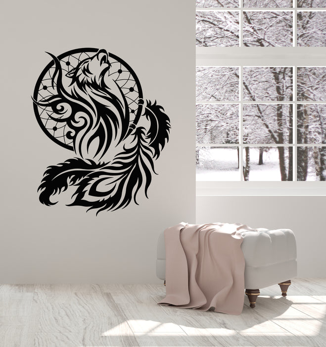 Vinyl Wall Decal Dreamcatcher Ornament Howling Wolf Bedroom Stickers Mural (g4369)