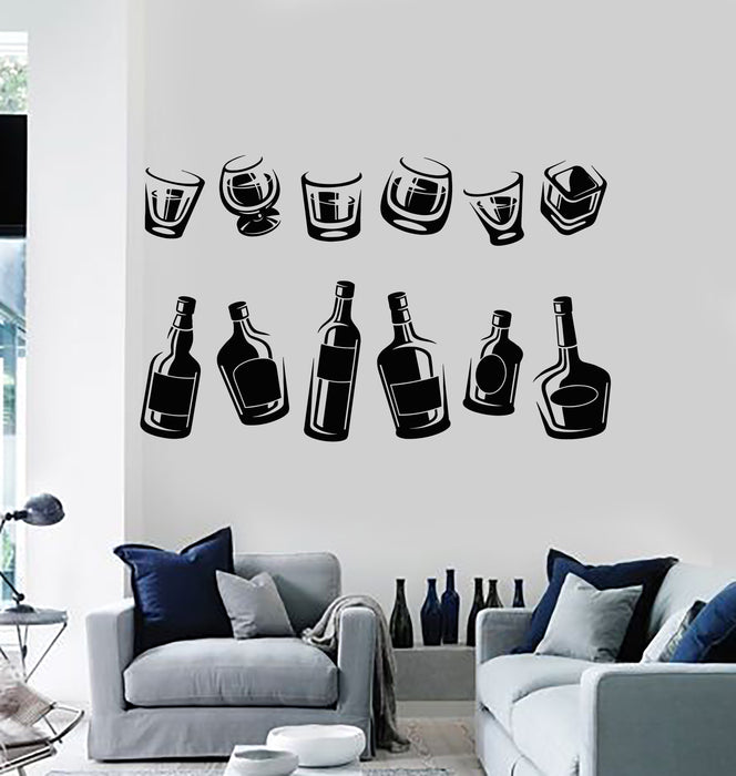 Vinyl Wall Decal Drinking Collection Alcohol Glasses Pub Bar Bottles Stickers Mural (g2788)
