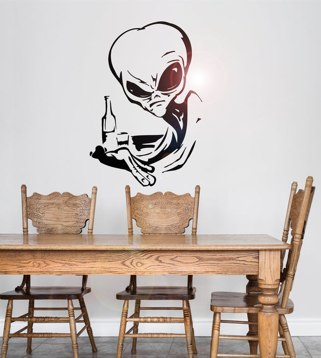 Vinyl Wall Decal Drinking Alien UFO Space Fantasy Drinking Wall Stickers Unique Gift (ig1778)