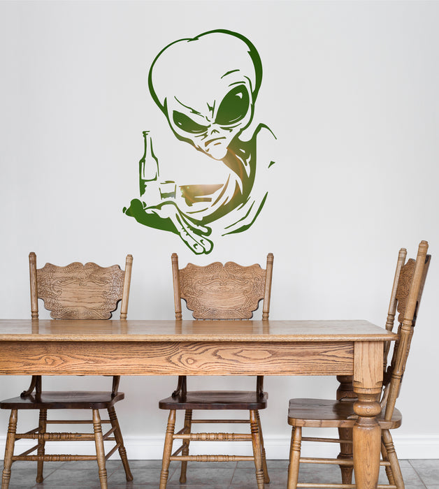 Vinyl Wall Decal Drinking Alien UFO Space Fantasy Drinking Wall Stickers Unique Gift (ig1778)