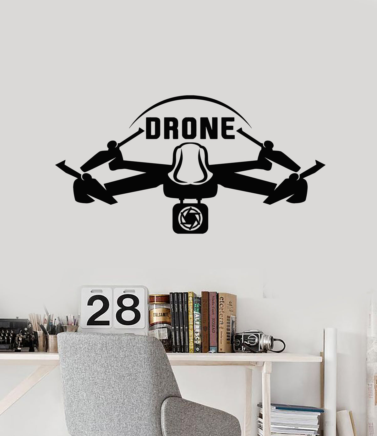 Drone Paper Sticker Vinyl Wall Decal Quadcopter Drone Flying Zone Aircraft Stickers Mural ...